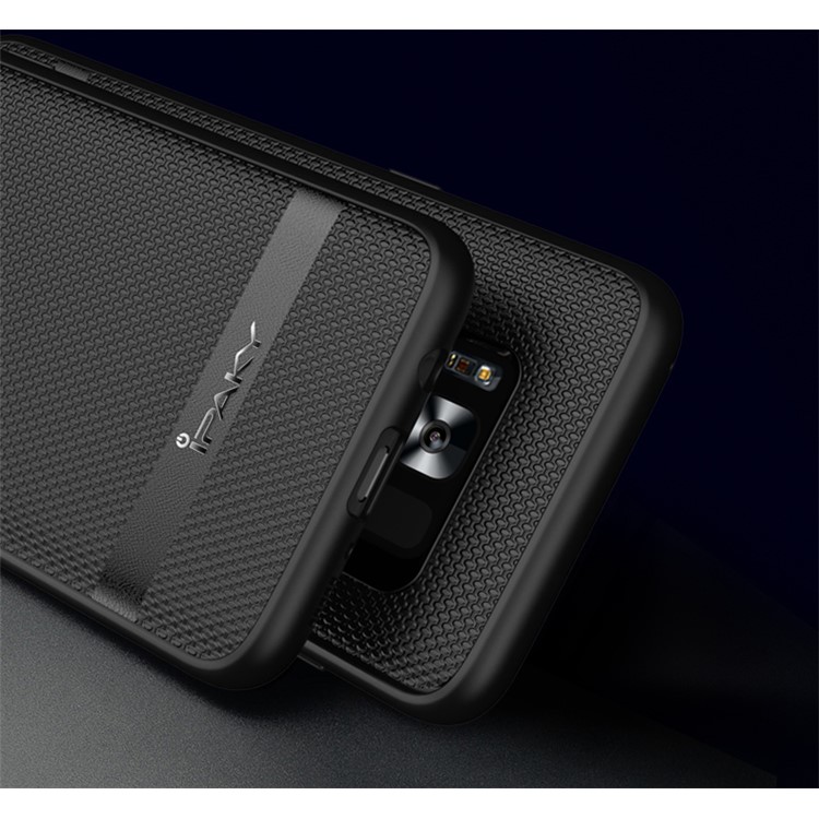 IPAKY Hybrid Leather Coated PC Back Plate + TPU Frame Protective Back Casing for Samsung Galaxy S8 G950 - Black-10