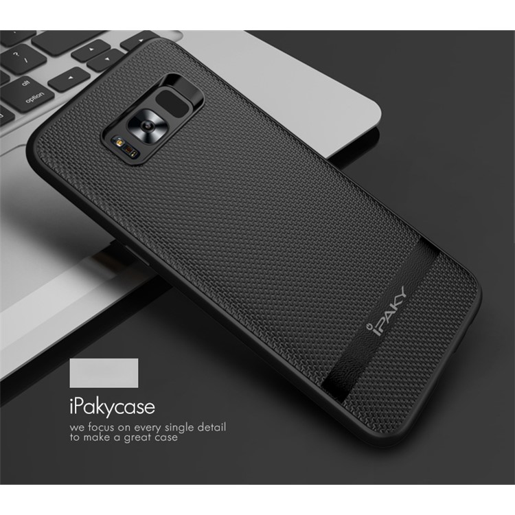 IPAKY Hybrid Leather Coated PC Back Plate + TPU Frame Protective Back Casing for Samsung Galaxy S8 G950 - Black-12