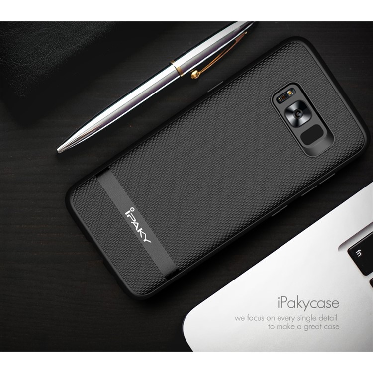 IPAKY Hybrid Leather Coated PC Back Plate + TPU Frame Protective Back Casing for Samsung Galaxy S8 G950 - Black-13