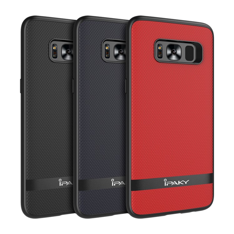 IPAKY Hybrid Leather Coated PC Back Plate + TPU Frame Protective Back Casing for Samsung Galaxy S8 G950 - Black-14