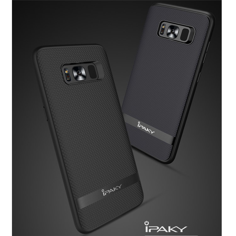 IPAKY Hybrid Leather Coated PC Back Plate + TPU Frame Protective Back Casing for Samsung Galaxy S8 G950 - Black-4