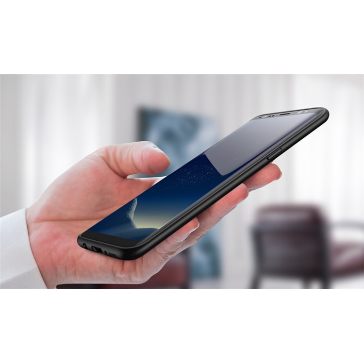 IPAKY Hybrid Leather Coated PC Back Plate + TPU Frame Protective Back Casing for Samsung Galaxy S8 G950 - Black-7