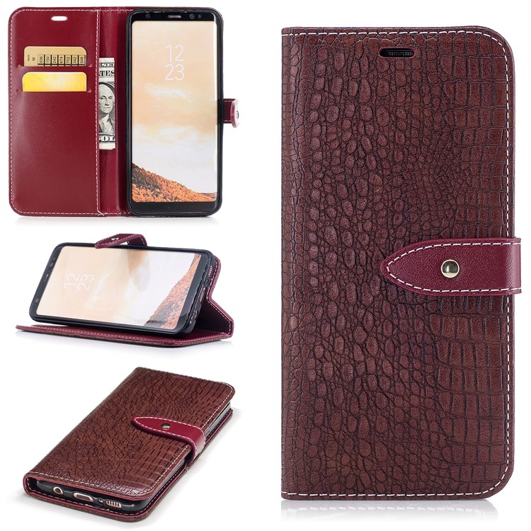 

Crocodile Texture Card Holder Leather Stand Case Cover for Samsung Galaxy S8 G950 - Wine Red