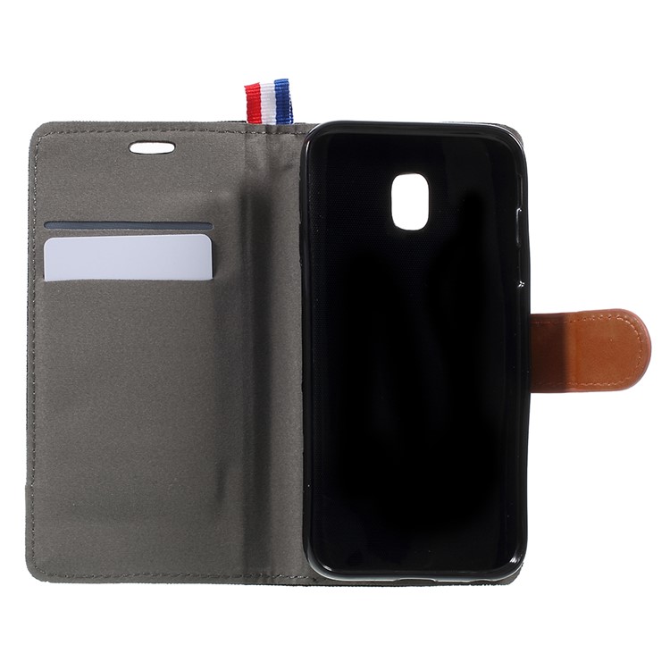Denim Skin Leather Card Holder Stand Case for Samsung Galaxy J3 (2017) EU Version - Black-6