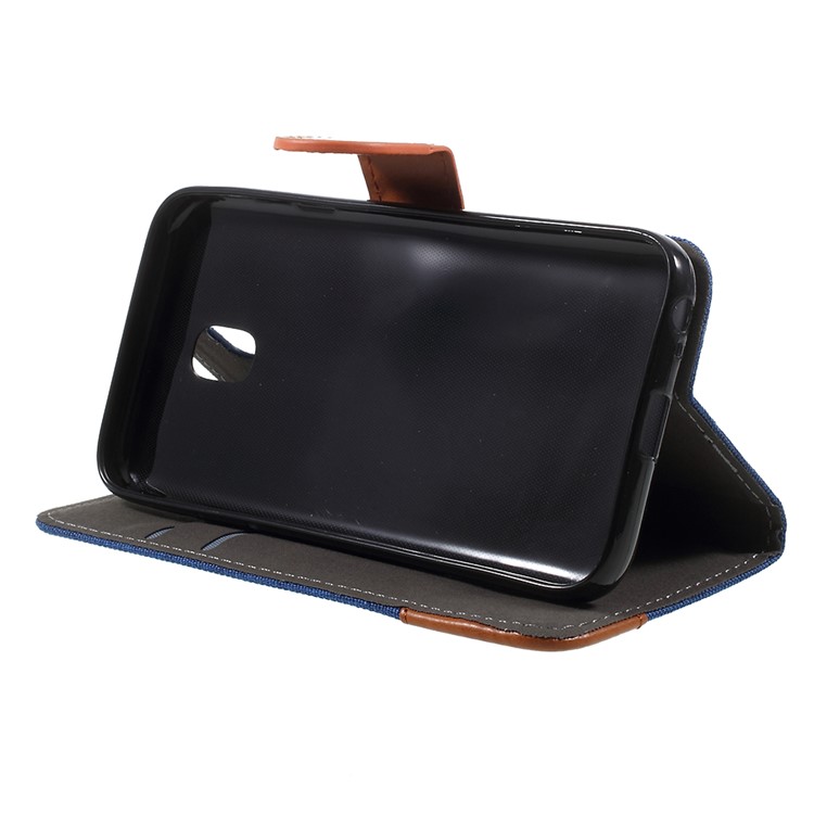 Denim Skin Leather Card Holder Stand Shell for Samsung Galaxy J3 (2017) EU Version - Dark Blue-4