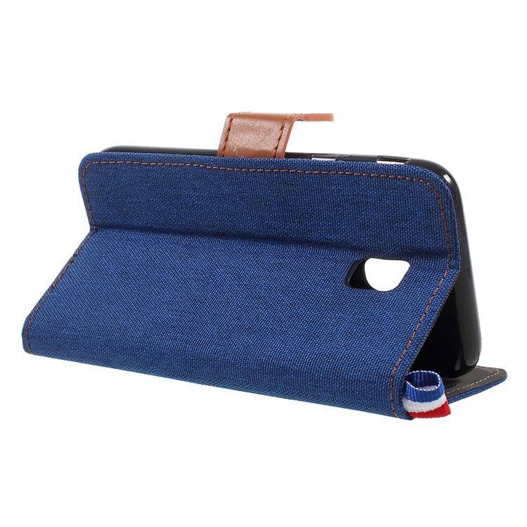 Denim Skin Leather Card Holder Stand Shell for Samsung Galaxy J3 (2017) EU Version - Dark Blue-5