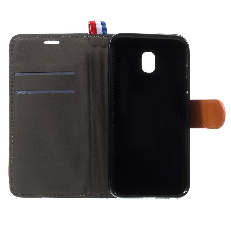 Denim Skin Leather Card Holder Stand Shell for Samsung Galaxy J3 (2017) EU Version - Dark Blue-6