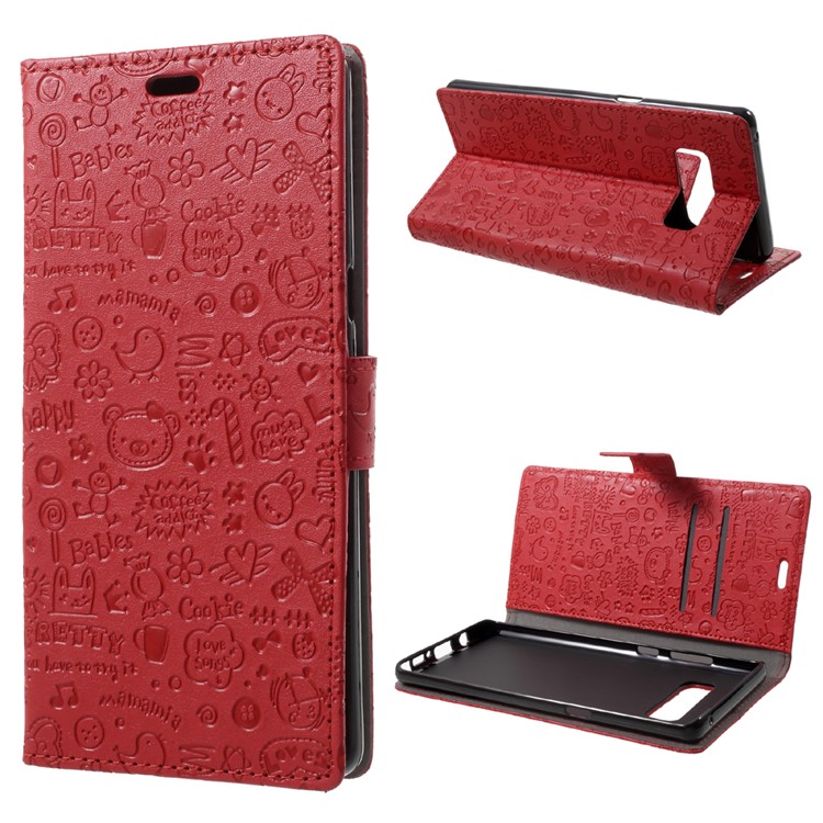 

Stand Wallet Cartoon Graffiti Leather Moible Shell for Samsung Galaxy Note 8 - Red