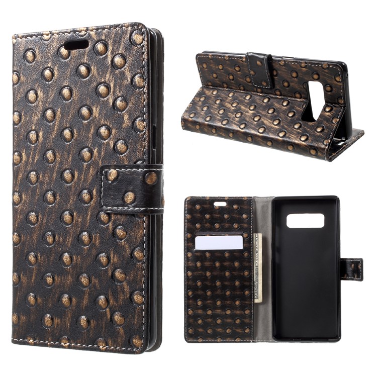 Metal Style Imprinted Leather Wallet Phone Case with Stand for Samsung Galaxy Note 8 - Brown / Bumps-1