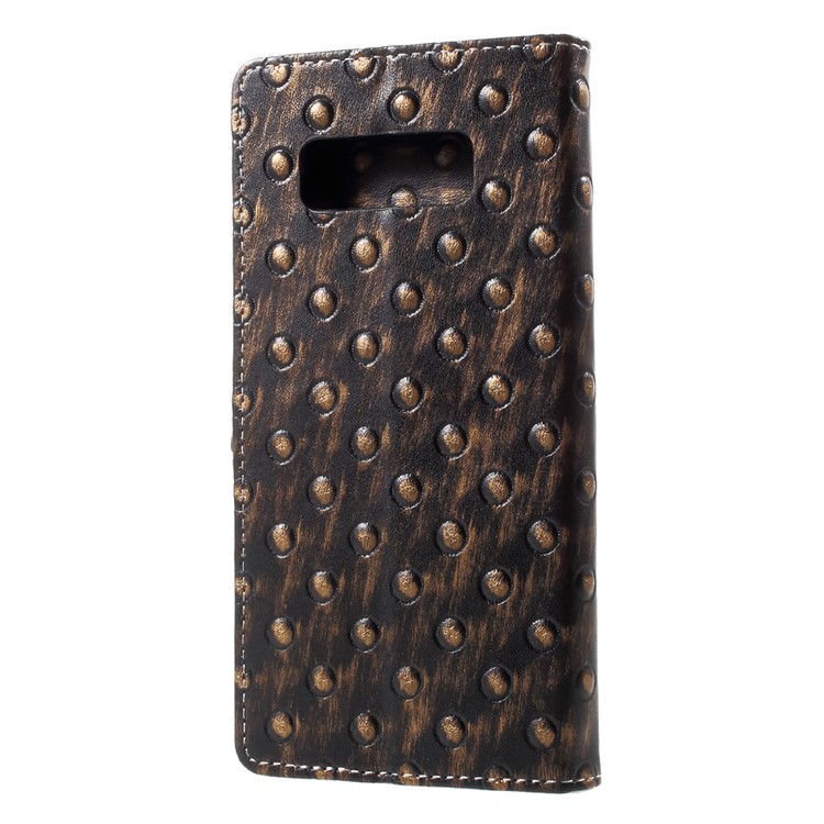 Metal Style Imprinted Leather Wallet Phone Case with Stand for Samsung Galaxy Note 8 - Brown / Bumps-2