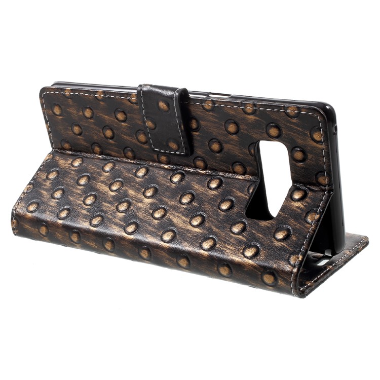 Metal Style Imprinted Leather Wallet Phone Case with Stand for Samsung Galaxy Note 8 - Brown / Bumps-4