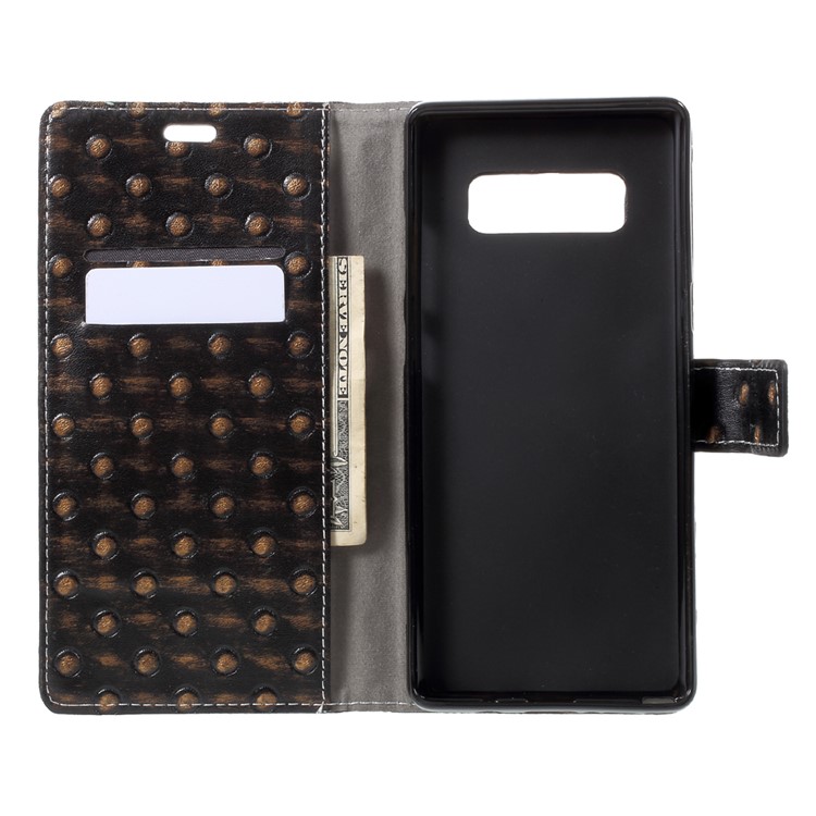 Metal Style Imprinted Leather Wallet Phone Case with Stand for Samsung Galaxy Note 8 - Brown / Bumps-5