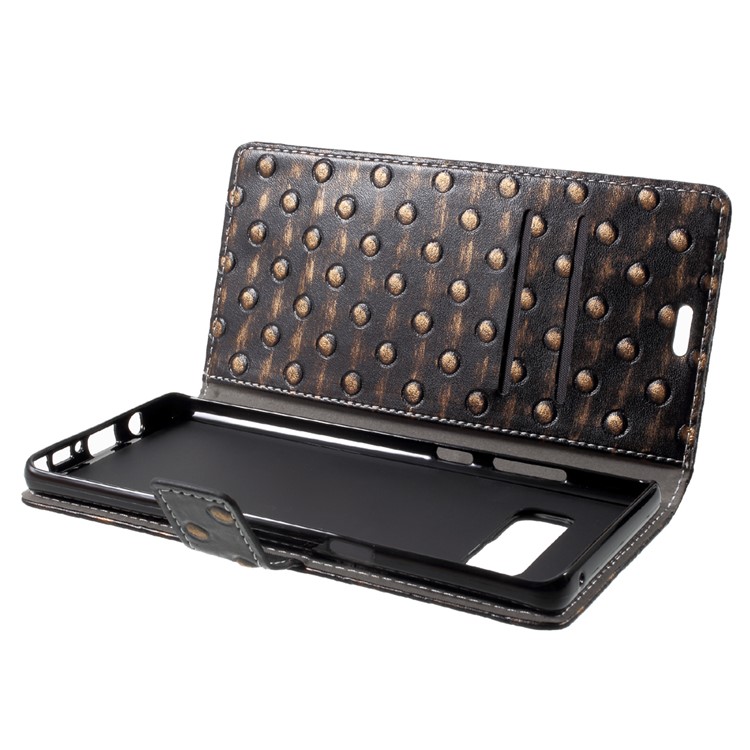 Metal Style Imprinted Leather Wallet Phone Case with Stand for Samsung Galaxy Note 8 - Brown / Bumps-6
