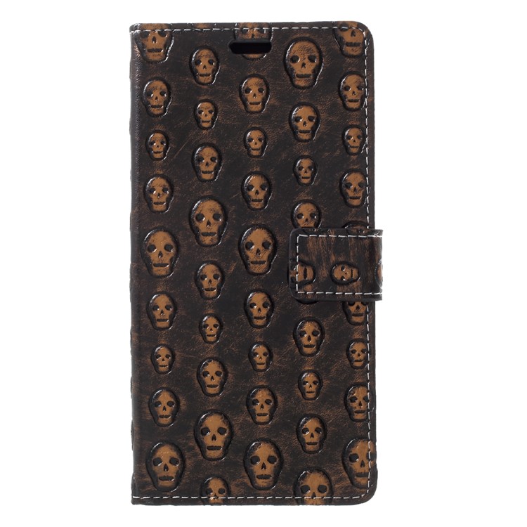 Metal Style Imprinted Leather Stand Wallet Phone Case for Samsung Galaxy Note 8 - Bronze / Skull-1