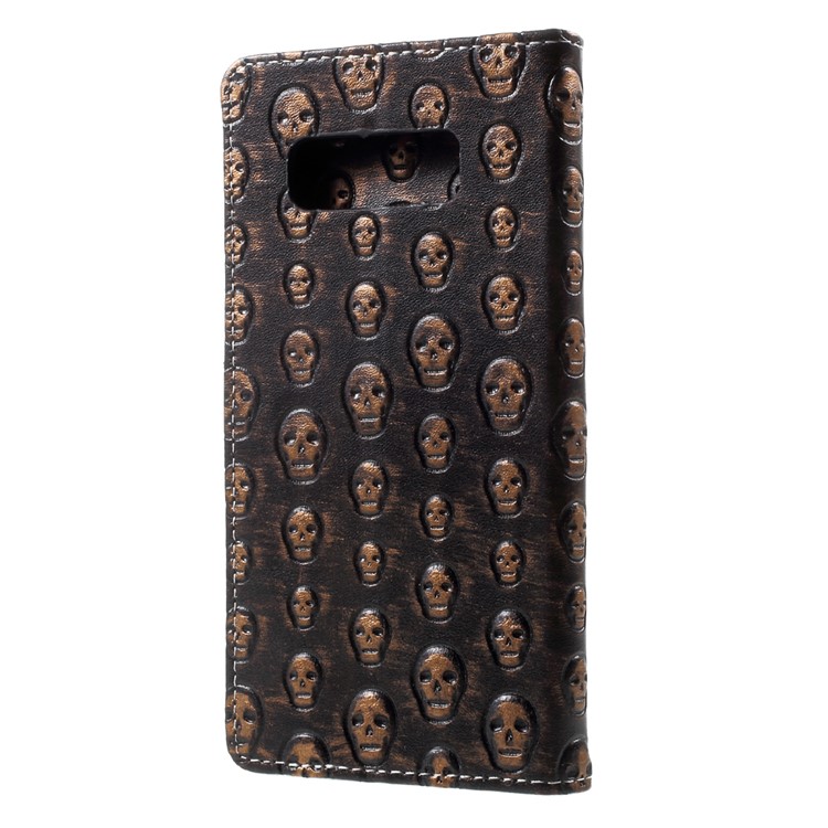 Metal Style Imprinted Leather Stand Wallet Phone Case for Samsung Galaxy Note 8 - Bronze / Skull-2