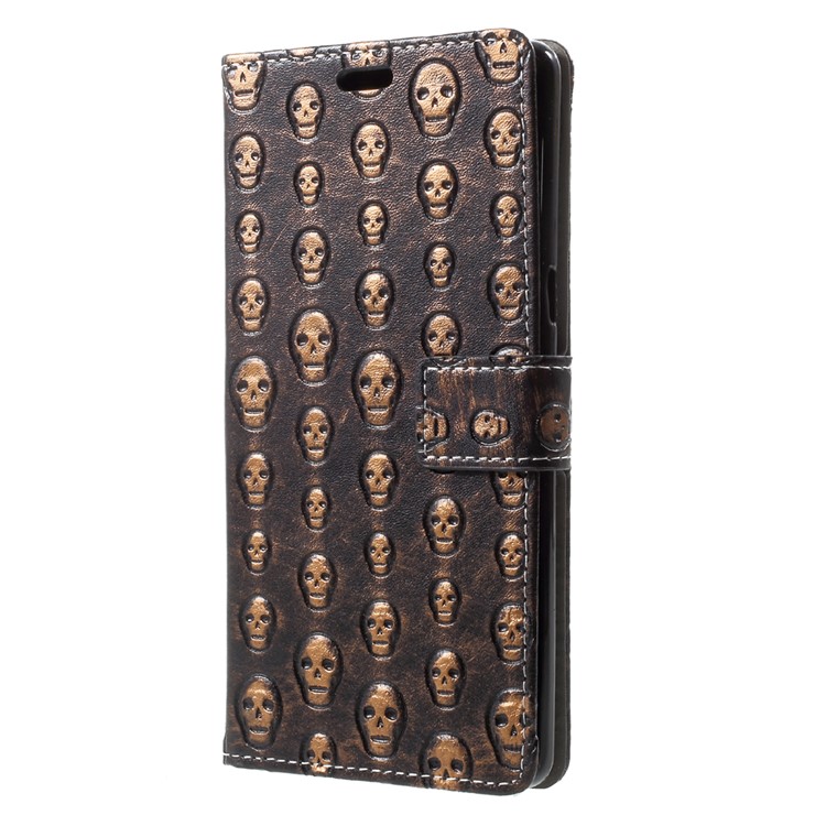 Metal Style Imprinted Leather Stand Wallet Phone Case for Samsung Galaxy Note 8 - Bronze / Skull-3