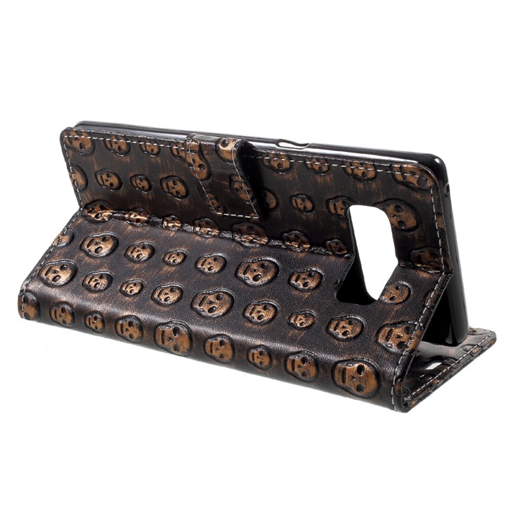 Metal Style Imprinted Leather Stand Wallet Phone Case for Samsung Galaxy Note 8 - Bronze / Skull-4