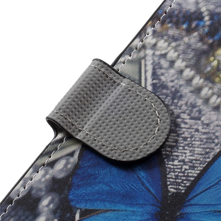 Impressão de transferência de água Leather Wallet Stand Phone Case para Samsung Galaxy J5 (2017) Versão da UE-azul borboleta-10