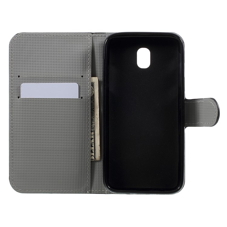 Impressão de transferência de água Leather Wallet Stand Phone Case para Samsung Galaxy J5 (2017) Versão da UE-azul borboleta-6