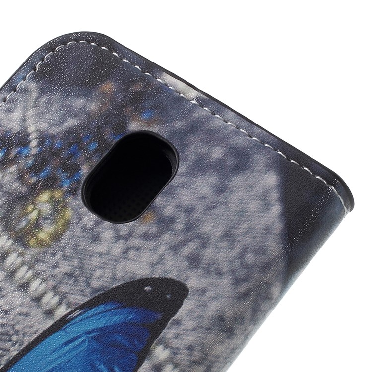 Impressão de transferência de água Leather Wallet Stand Phone Case para Samsung Galaxy J5 (2017) Versão da UE-azul borboleta-8