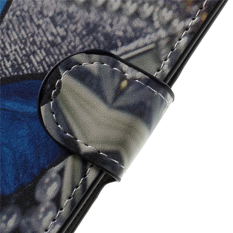 Impressão de transferência de água Leather Wallet Stand Phone Case para Samsung Galaxy J5 (2017) Versão da UE-azul borboleta-9