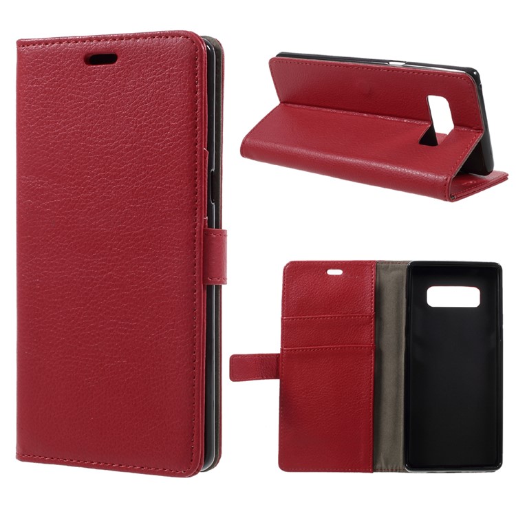 Litchi Texture PU Leather Wallet Stand Phone Case for Samsung Galaxy Note8 - Red-1