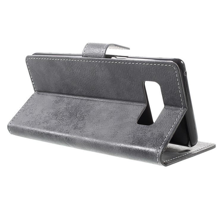 For Samsung Galaxy Note 8 Retro Style Wallet Stand Leather Flip Protective Cover - Grey-5