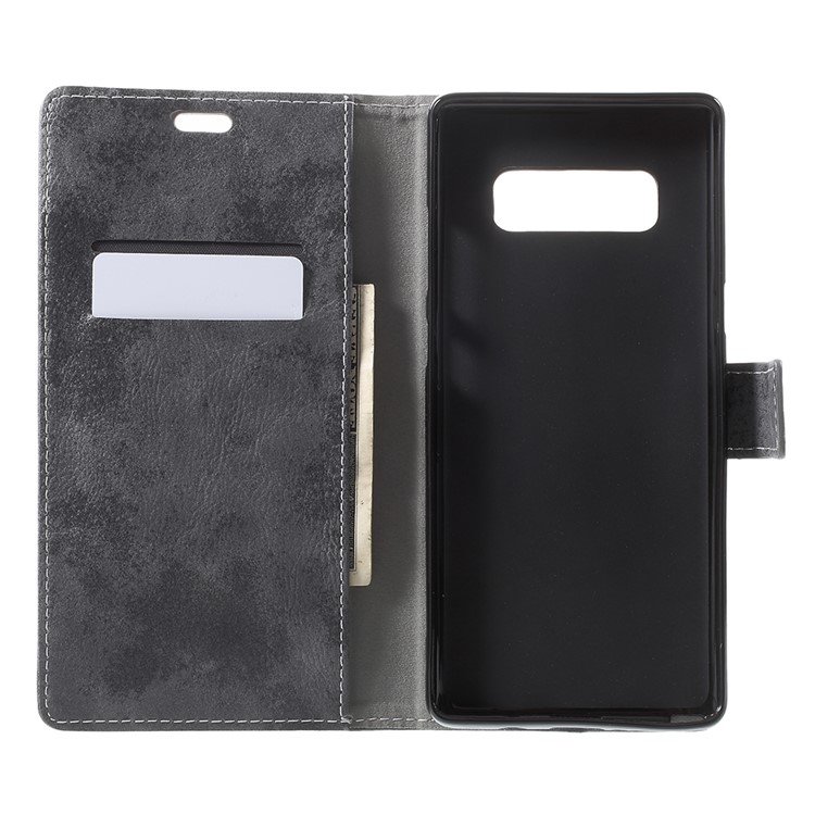 For Samsung Galaxy Note 8 Retro Style Wallet Stand Leather Flip Protective Cover - Grey-6