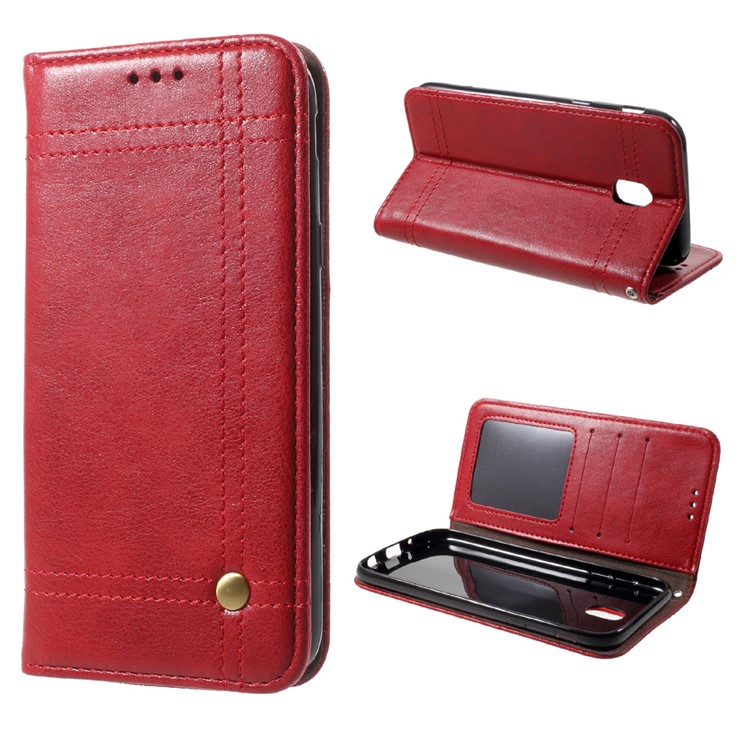 Vintage Style Double Stitch Featuring Leather Wallet Stand Cover for Samsung Galaxy J5 (2017) EU Version - Red-1