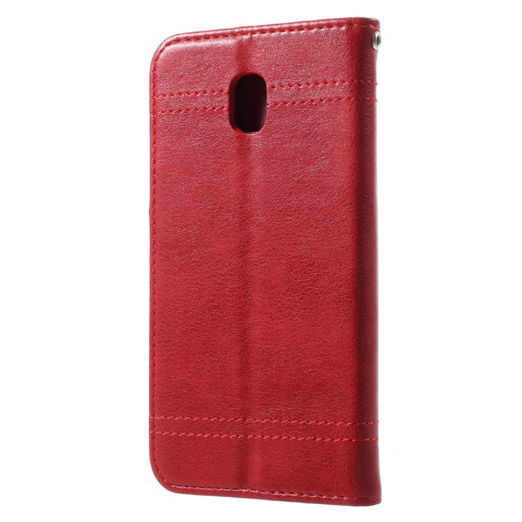 Vintage Style Double Stitch Featuring Leather Wallet Stand Cover for Samsung Galaxy J5 (2017) EU Version - Red-3