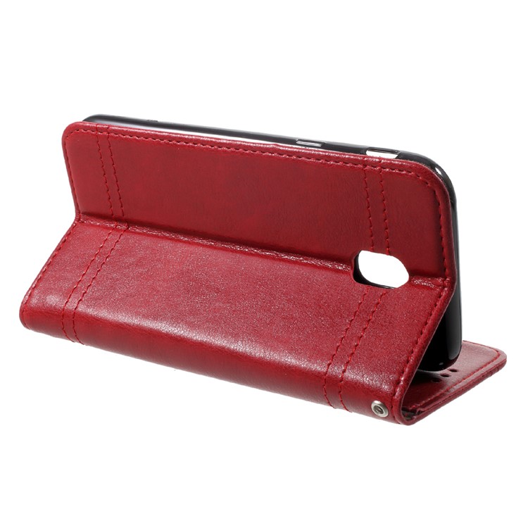 Vintage Style Double Stitch Featuring Leather Wallet Stand Cover for Samsung Galaxy J5 (2017) EU Version - Red-4