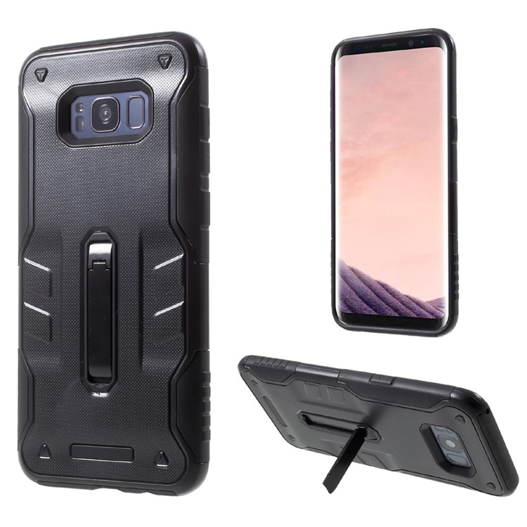 Cool Guard Plastic TPU Hybrid Cover with Kickstand for Samsung Galaxy S8 G950 - Black-1