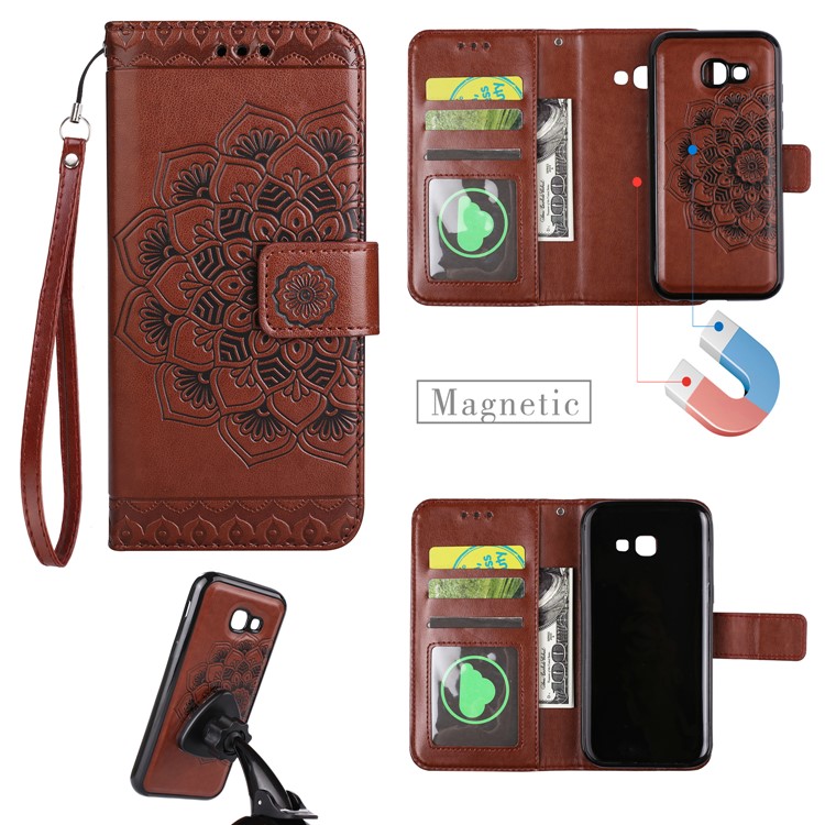 

Imprinted Flower Pattern Detachable 2-in-1 TPU+PU Leather Stand Wallet Phone Accessory Cover for Samsung Galaxy A5 (2017) SM-A520F - Brown