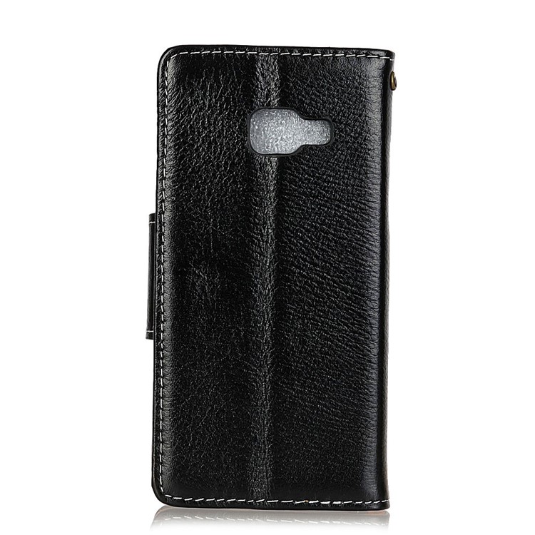 Genuine Leather Crazy Horse Flip Wallet Stand Cover for Samsung Galaxy A5 (2017) SM-A520 - Black-2