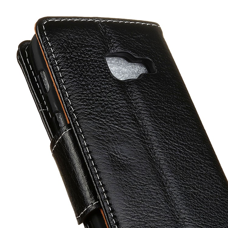 Genuine Leather Crazy Horse Flip Wallet Stand Cover for Samsung Galaxy A5 (2017) SM-A520 - Black-4