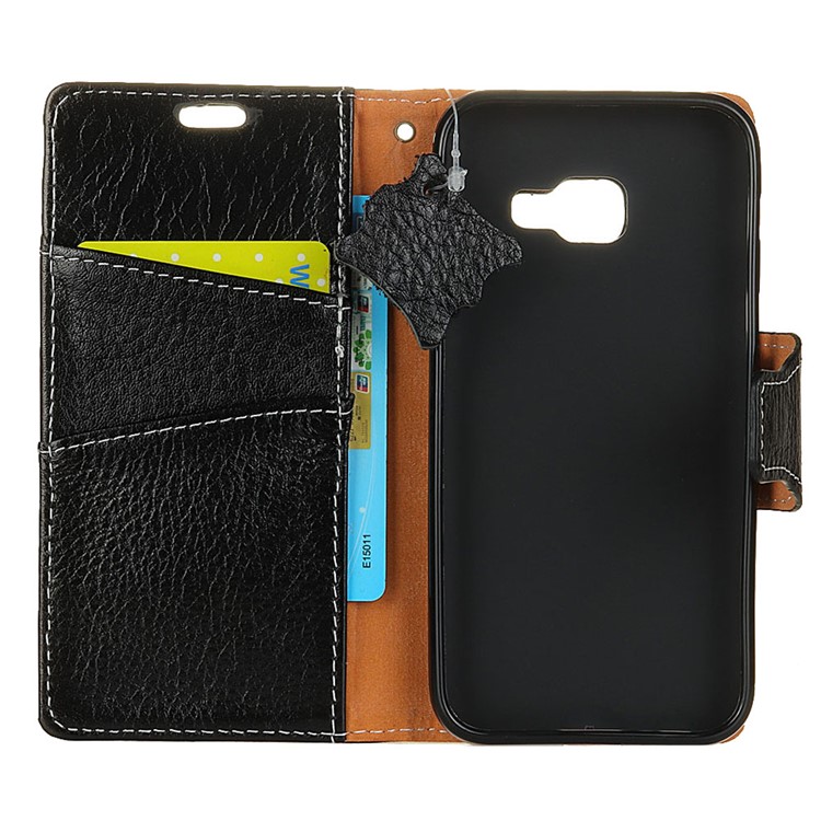 Genuine Leather Crazy Horse Flip Wallet Stand Cover for Samsung Galaxy A5 (2017) SM-A520 - Black-5