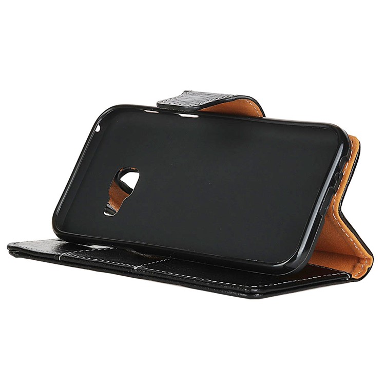 Genuine Leather Crazy Horse Flip Wallet Stand Cover for Samsung Galaxy A5 (2017) SM-A520 - Black-6