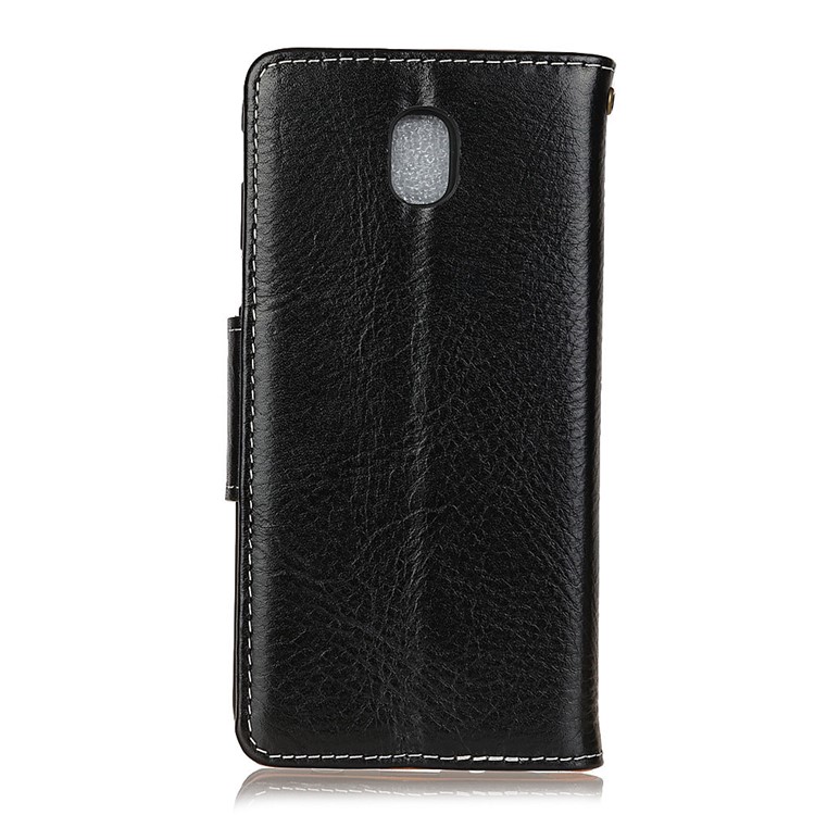 Genuine Leather Crazy Horse Flip Wallet Stand Cover for Samsung Galaxy J3 (2017) EU Version - Black-2