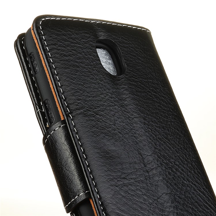 Genuine Leather Crazy Horse Flip Wallet Stand Cover for Samsung Galaxy J3 (2017) EU Version - Black-4