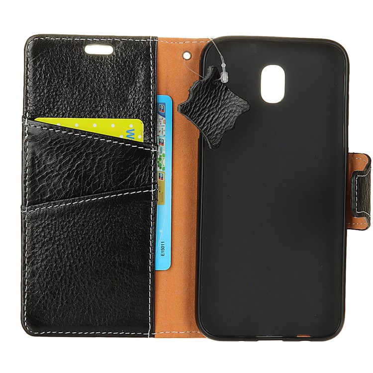 Genuine Leather Crazy Horse Flip Wallet Stand Cover for Samsung Galaxy J3 (2017) EU Version - Black-5