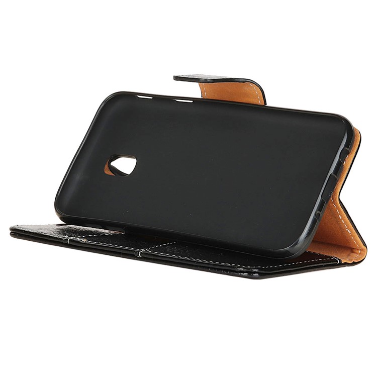 Genuine Leather Crazy Horse Flip Wallet Stand Cover for Samsung Galaxy J3 (2017) EU Version - Black-6