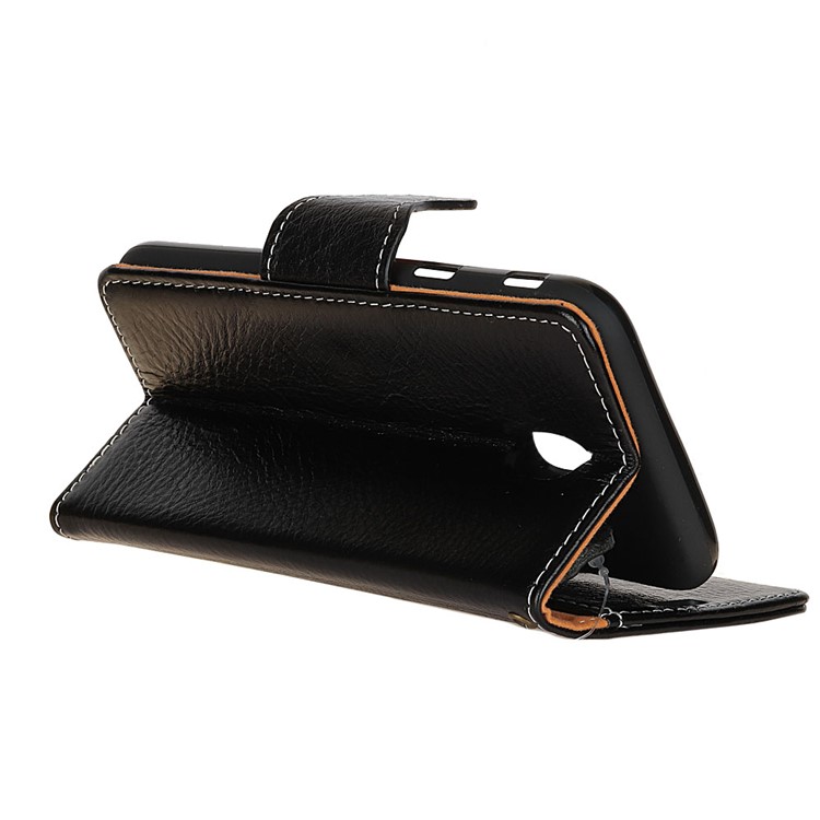 Genuine Leather Crazy Horse Flip Wallet Stand Cover for Samsung Galaxy J3 (2017) EU Version - Black-7