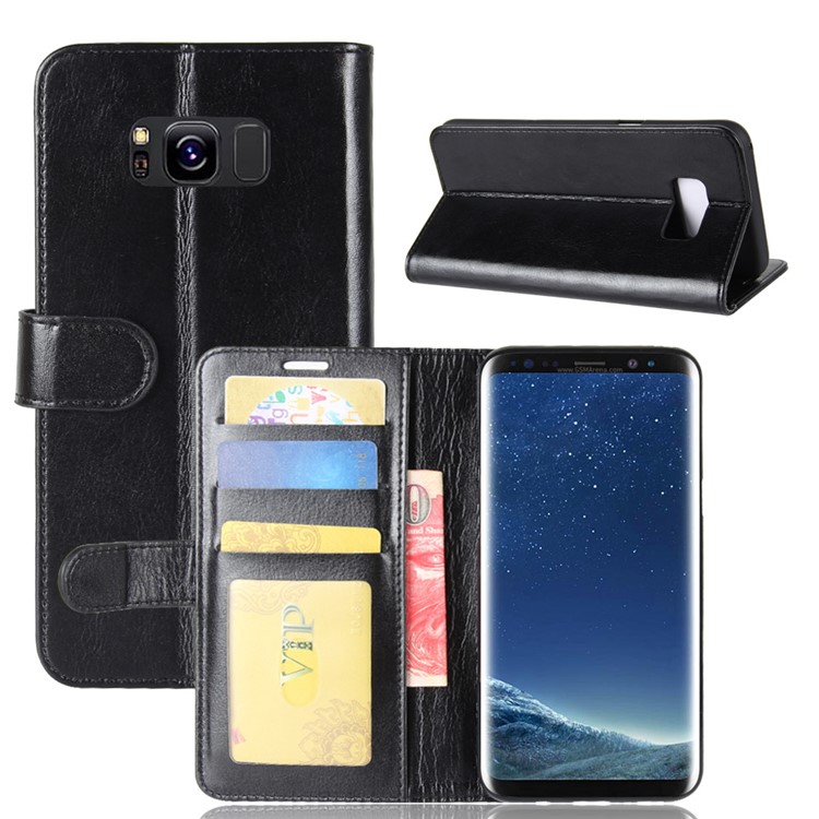 Crazy Horse Wallet Stand Leather Shell for Samsung Galaxy S8 G950 - Black-1