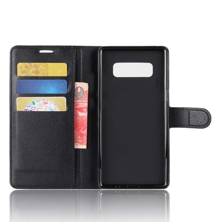 For Samsung Galaxy Note 8 Litchi Texture PU Leather Wallet Stand Flip Shell - Black-3