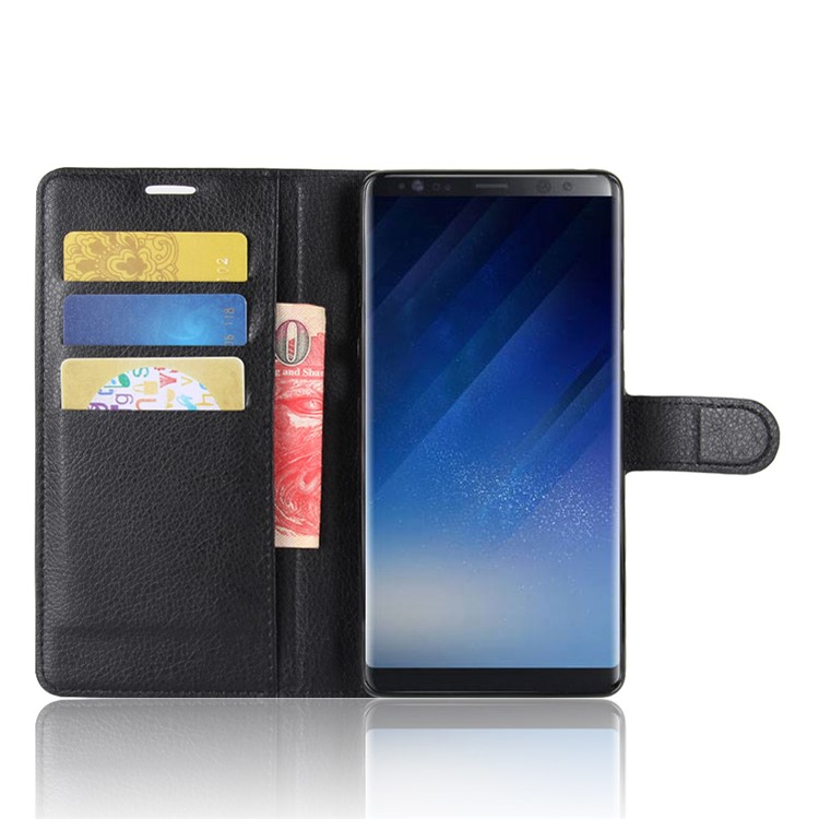 For Samsung Galaxy Note 8 Litchi Texture PU Leather Wallet Stand Flip Shell - Black-4