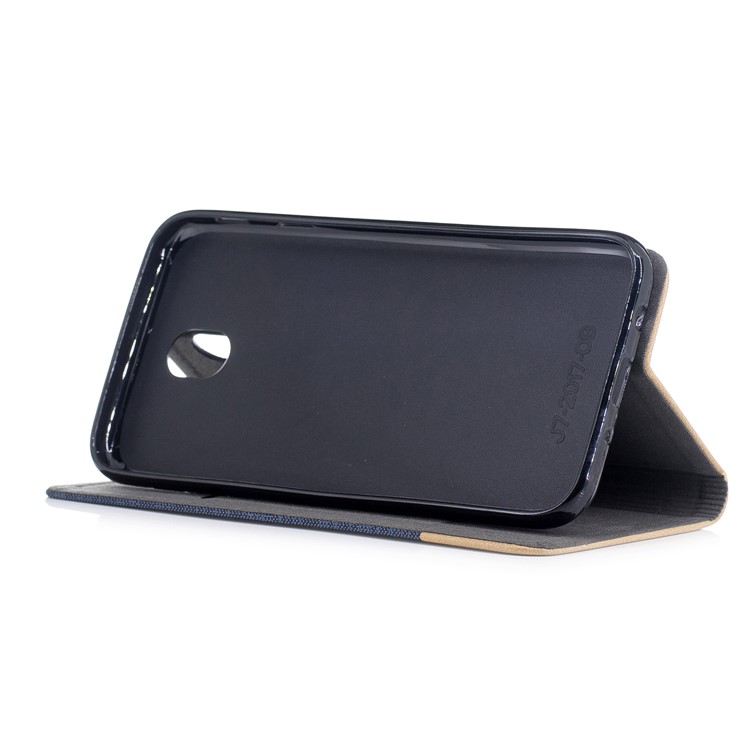 Canvas Stand Leather Card Holder Mobile Phone Casing for Samsung Galaxy J7 (2017) EU / Asia Version - Dark Blue-4