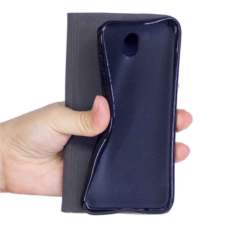 Canvas Stand Leather Card Holder Mobile Phone Casing for Samsung Galaxy J7 (2017) EU / Asia Version - Dark Blue-7