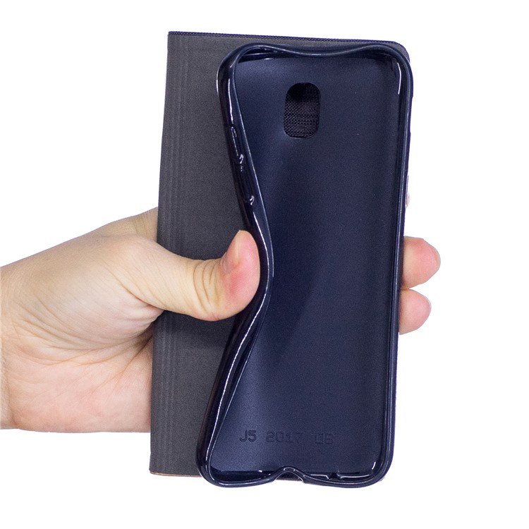 Canvas Stand Leather Card Holder Mobile Phone Casing for Samsung Galaxy J5 (2017) J530 EU Version - Coffee-7