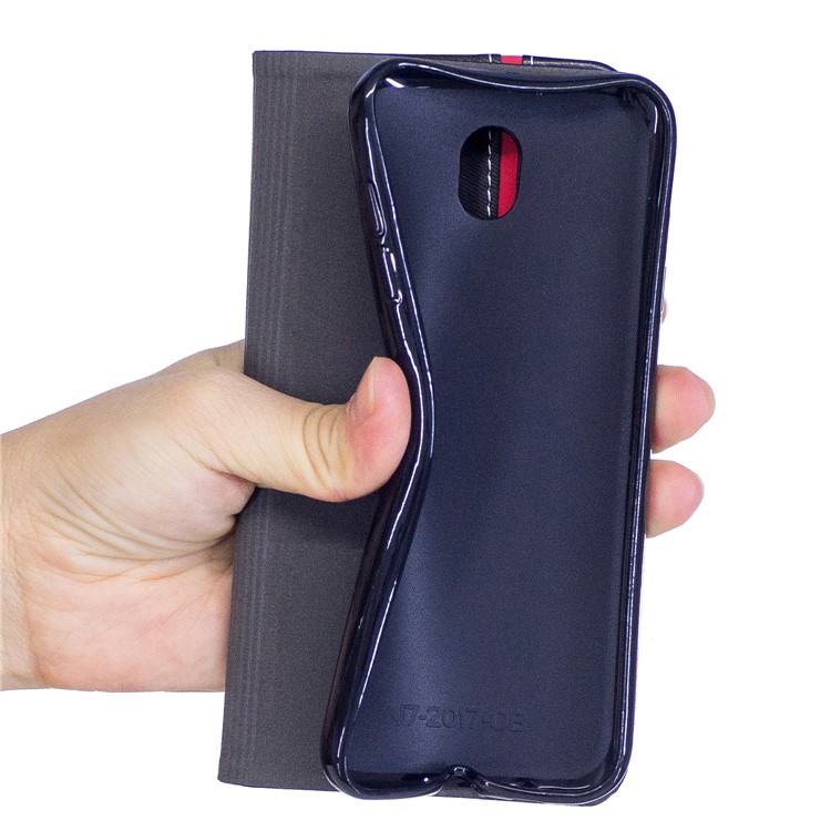 Contrast Color Stand Leather Card Slot Phone Cover for Samsung Galaxy J7 (2017) EU / Asia Version - Black-7