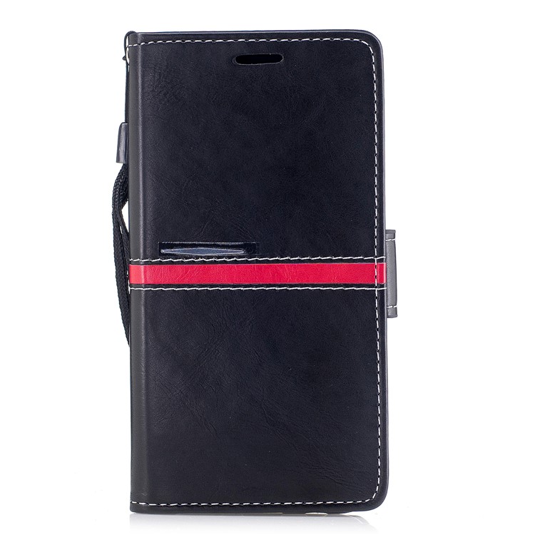 Elegant Series Leather Wallet Stand Flip Case with Strap for Samsung Galaxy J7 (2017) EU Version - Black-1